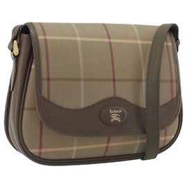 Burberrys Nova Check Schultertasche Canvas Beige Goldton Auth BA14931A