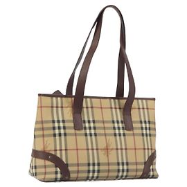 Borsa Tote BURBERRY Nova Check PVC Leather Beige Brown Auth 198649A