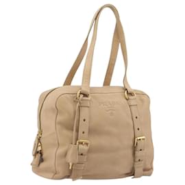 PRADA Tote Bag Vittero Dino Leather Beige Gold Auth 194855A