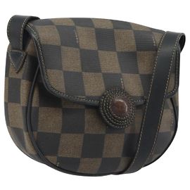 FENDI Pecan Canvas Schultertasche PVC Schwarz Braun Auth 196716