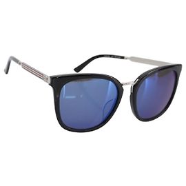 Gafas de sol GUCCI Interlocking G Web Sherry Line Metal Black Silver Auth am12309M