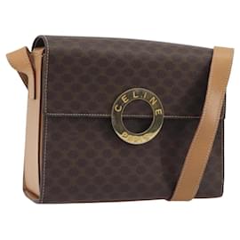 Céline Borsa a tracolla circolare CELINE Macadam Canvas PVC Pelle Marrone Oro Auth 197510A