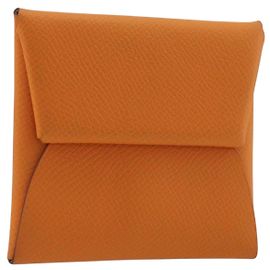 Hermès HERMES Bastia Terre Batue Münzbeutel Leder Orange Silber Auth 196674V