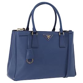 Borsa a Mano PRADA Pelle Safiano 2way Blu Oro Auth BA15150V
