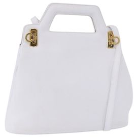 Borsa Salvatore Ferragamo Gancini in pelle 2way White Gold Auth 196350