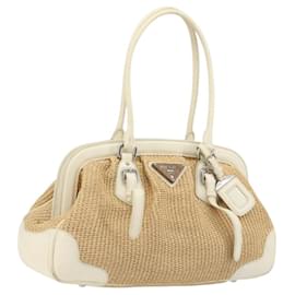 Borsa a Mano PRADA Paglia Beige Argento Auth 197502A