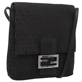Borsa a tracolla FENDI Zucchino Canvas Mamma Baguette Nera 8BT075 Auth 196407A