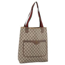 Borsa Tote GUCCI GG Supreme Web Sherry Line PVC Beige Gold 39 02 003 Auth BA15137