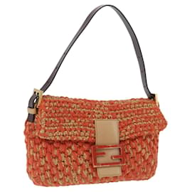Borsa a tracolla FENDI Mamma Baguette in tessuto lavorato a maglia Orange Gold Auth 198479SAM