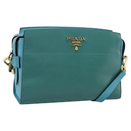 Borsa a tracolla PRADA in pelle Safiano Verde Oro Auth am12262A