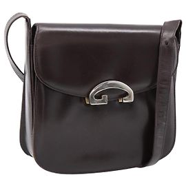 GUCCI Schultertasche Leder Braun Goldfarben Auth ep15755