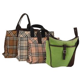 Borsa a mano BURBERRY Nova Check Blue Label in tela 4 Set Green Beige Auth 190010