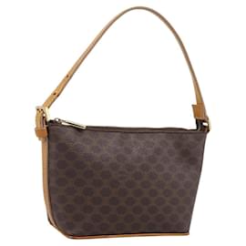 Céline Pouch CELINE Macadam Canvas PVC Leather Brown Gold Auth mr2827