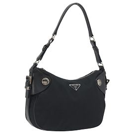 Borsa a Tracolla PRADA Nylon Pelle Nero Argento Auth am12415V