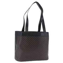 Céline CELINE Macadam Canvas Tote Bag PVC Leder Schwarz Gold Auth BA15122