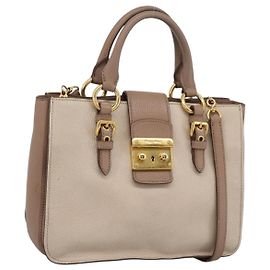Borsa a mano Miu Miu in pelle 2way Beige Gold Auth ka5783A