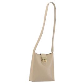 Borsa a tracolla Salvatore Ferragamo Gancini in pelle beige e oro autentica 197467