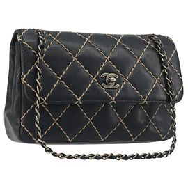 Borsa a tracolla con catena CHANEL Wild Stitch in pelle nera e oro CC Auth 198302V