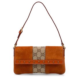 Borsa a tracolla Gucci GG Canvas e camoscio Nailhead arancione