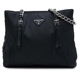 Tote Prada Tessuto con catena nero