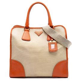 Borsa Satchel Prada in tela Canapa arancione con rifiniture in pelle Saffiano