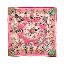 Hermès Carré 90 "Kachinas" Seidentuch in Rosa