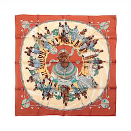 Hermès Carré 90 "PERLES DU KENYA" Foulard di seta in Marrone