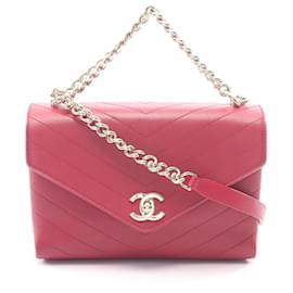 Sac à main épaule Chanel Chevron V-stitch en cuir rouge