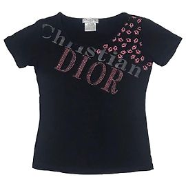 Christian Dior Baumwoll-T-Shirt mit Strass-Logo - Schwarz