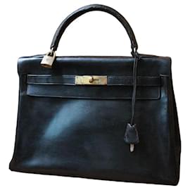 Hermès Kelly 32 Handtasche aus schwarzem Leder
