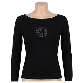 Salvatore Ferragamo Camiseta negra con decoraciones metálicas