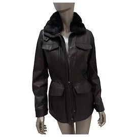 Chaqueta de cuero marrón vintage Loro Piana con cuello Sz.42