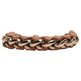 Chloé Bracciale in pelle dorata con catena intrecciata
