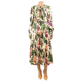 Oscar de la Renta Vestido midi floral multicolor con cinturón - size UK 16