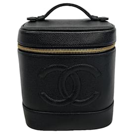 Borsa Vanity Chanel in pelle di vitello martellata nera