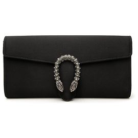 Clutch Dionysus de satén negro Gucci