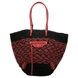 Balenciaga Borsa Tote Classic Motocross Panier Basket in rafia rossa