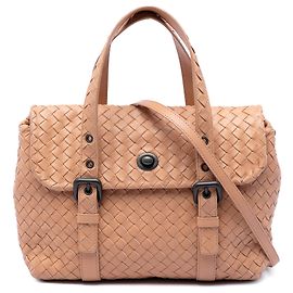 Borsa Satchel con patta Bottega Veneta in Nappa Intrecciato marrone