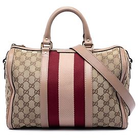 Borsa Boston Gucci Joy Media in tela GG beige con banda Web