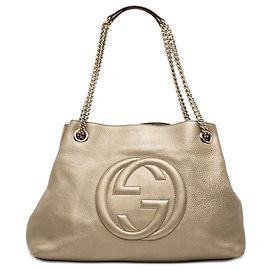 Borsa Tote Soho Gucci Gold Medium in pelle di vitello metallizzata con catena