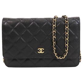 Chanel Black CC Quilted Caviar Wallet on Chain