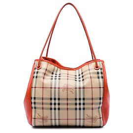 Borsa Tote Burberry Canterbury Small in tela rivestita Haymarket Check beige e vitello