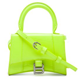 Borsa Hourglass Balenciaga Mini in pelle di vitello goffrata effetto coccodrillo verde