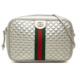 Gucci Silver Small Quilted Metallic Calfskin Web Trapuntata Crossbody