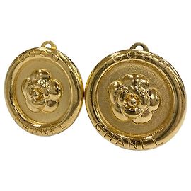 Brincos de pressão redondos Camélia Chanel Gold banhados a ouro