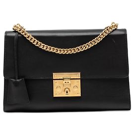 Borsa a tracolla Gucci Medium in pelle di vitello nera con lucchetto