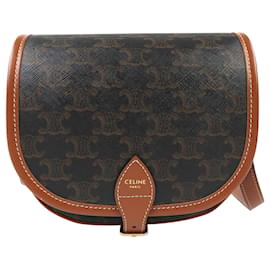 Céline Celine Brown Medium Triomphe Coated Canvas Folco Crossbody
