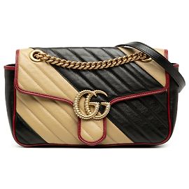 Borsa a tracolla Gucci Black Medium GG Marmont Bicolor Matelassé in pelle di vitello diagonale Torchon