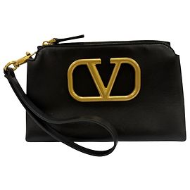 Neceser VLogo de piel de becerro negra Valentino