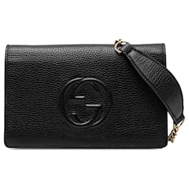Portafoglio con catena Soho Gucci in pelle di vitello martellata nera